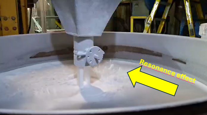 Off-center feeding on industrial screen showing resonance effect and uneven wear on the screening surface