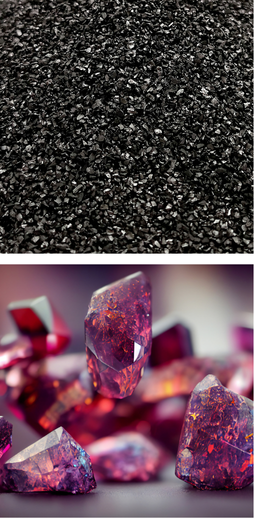 Black abrasive powder granules and ruby crystal abrasive grains for vibrating sieve classification