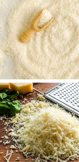 Fine and coarse grated cheese for safety sieving
