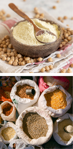 Chickpea flour and raw legumes for protein-rich flour