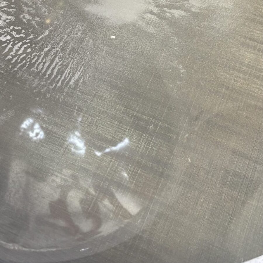 PA12 powder screening test with an above-screen cleaning element on an MLT Cuccolini vibrating sieve, mesh completely clear